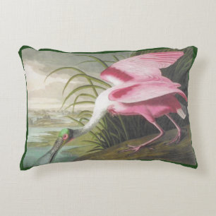 Dubbla-sidig Rosa Grönt Audubon Spoonbill Bird Prydnadskudde
