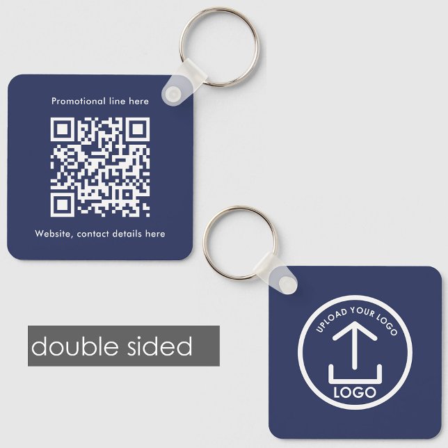 Dubbla Sidosida vid Logotyp QR-kod blå Nyckelring (Double Sided Business Logo Text QR Code Blue Keychain)