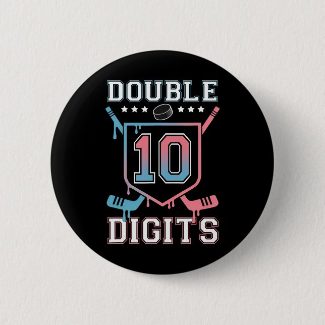 Dubbla siffror 10-års födelsedagshockey Drip Pojka Knapp (Framsida)