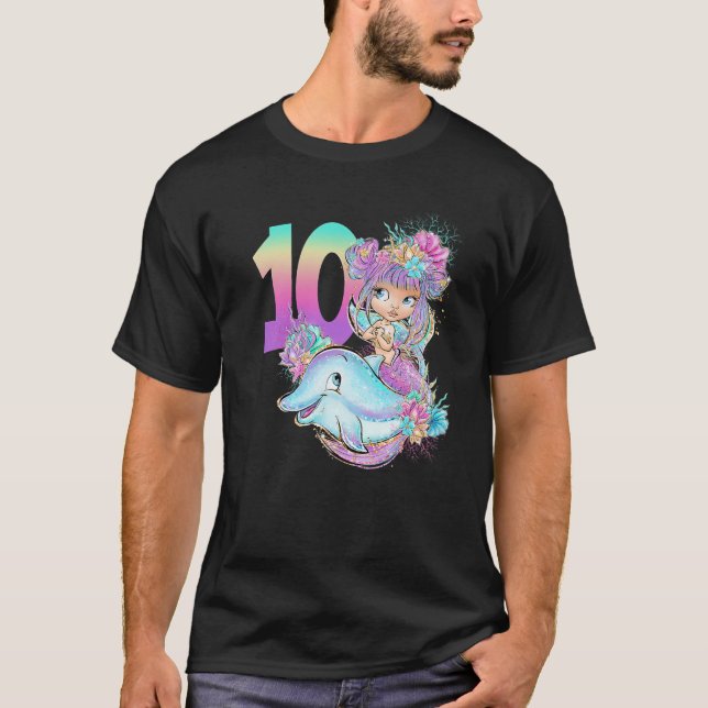 Dubbla Siffror 10:e födelsedag Sjöjungfru 10 Tio f T Shirt (Framsida)