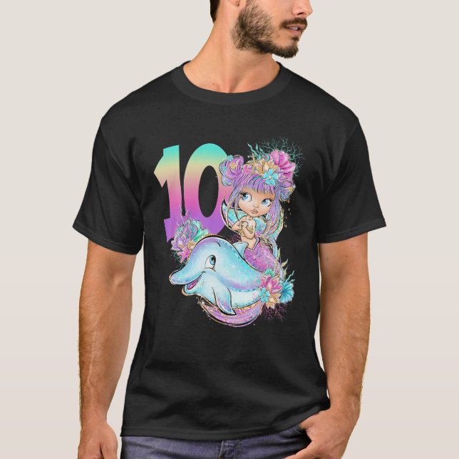 Dubbla Siffror 10:e födelsedag Sjöjungfru 10 Tio f T Shirt (Framsida)