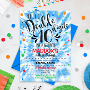 Dubbla Siffror födelsedagarinbjudan Boy Tie Dye Inbjudningar