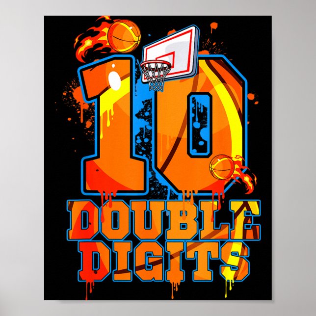 Dubbla siffror födelsedags pojke basket 10 år gamm poster (Framsidan)