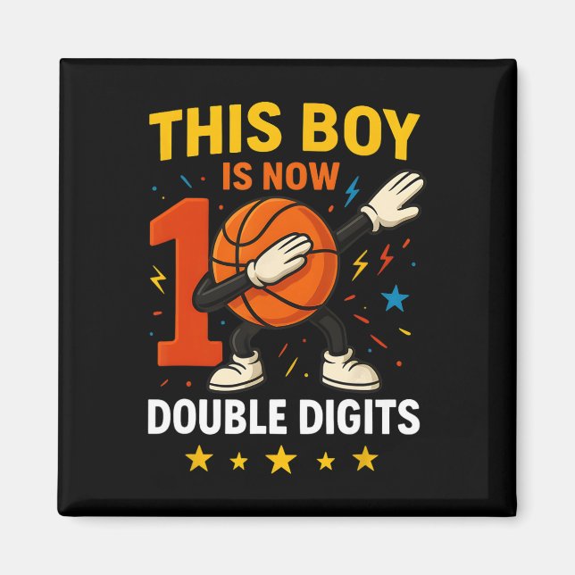 Dubbla siffror Sketll födelsedagsboy 10 år Dabbing Magnet (Framsidan)