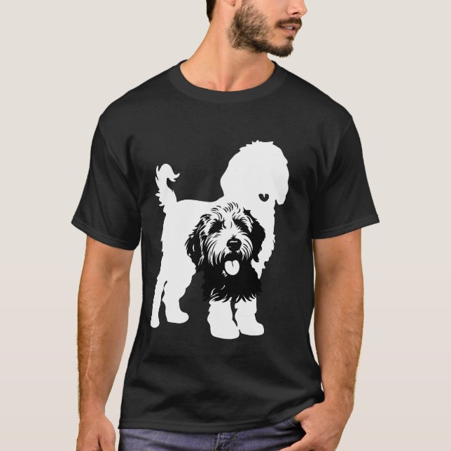 Dubbla Silhouettes-Hund i svartvitt med fetstil T Shirt (Framsida)