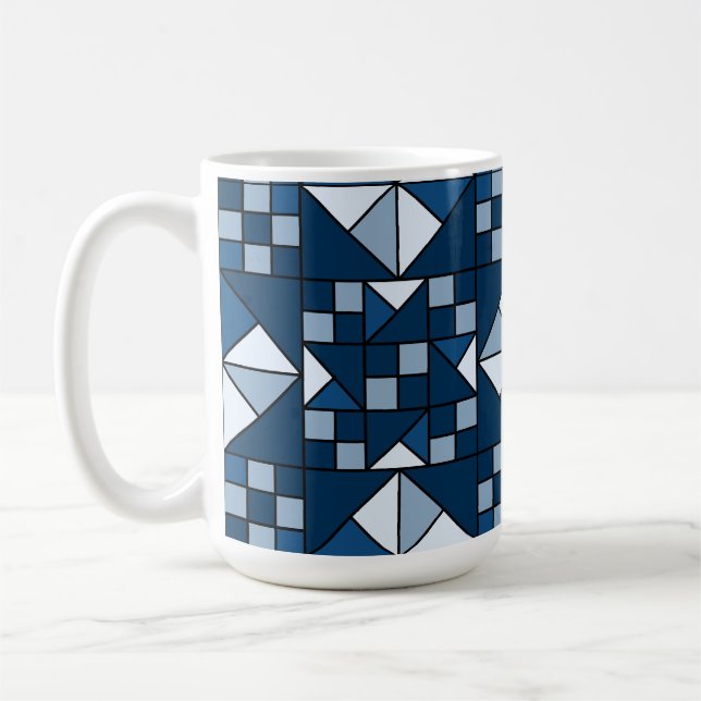 Dubbla Star-kedjeskuggor av Blue Quilt Kaffemugg (Vänster)