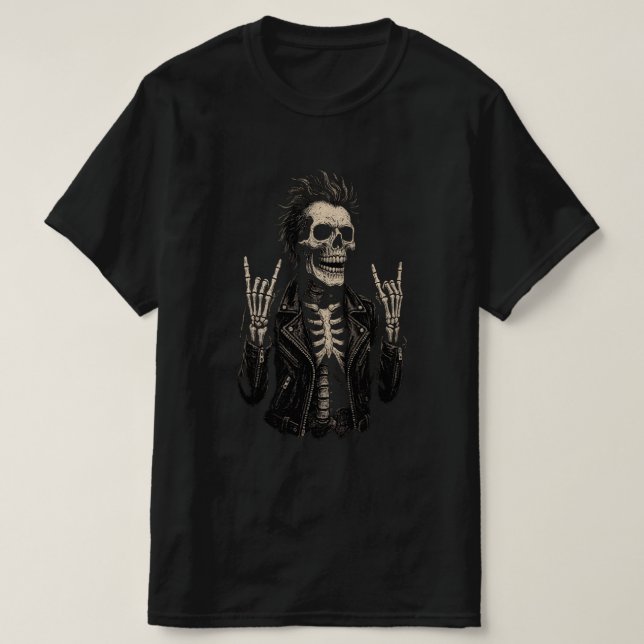 Dubbla Sten Skeleton | Metall Horns Up T-Shirt" T Shirt (Design framsida)