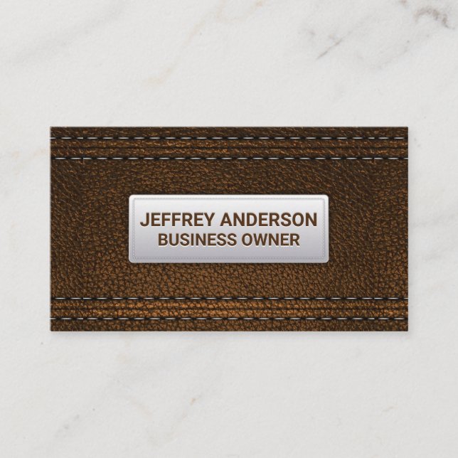 Dubbla Stitched Brown Leather Background Visitkort (Framsida)
