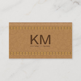 Dubbla Stitched Tan Leather Relief Monogram Visitkort