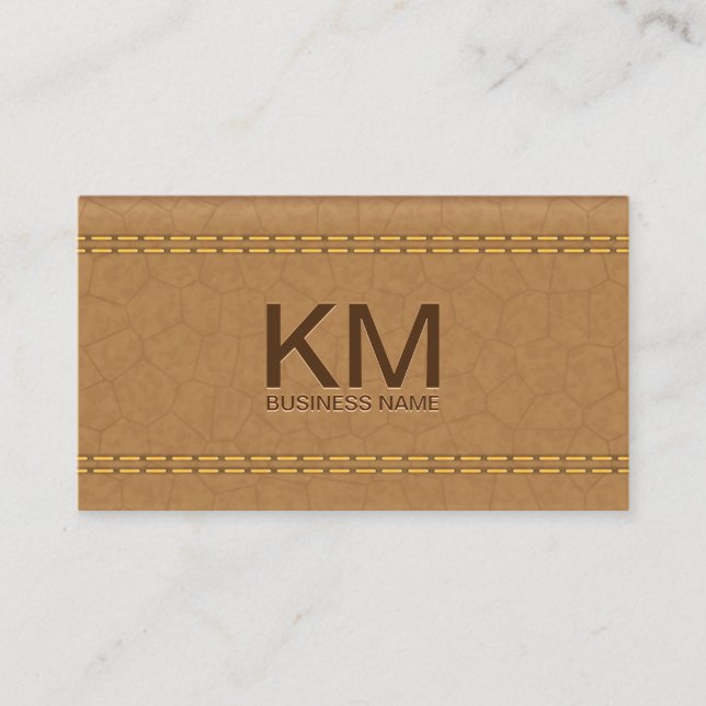 Dubbla Stitched Tan Leather | Relief Monogram Visitkort (Framsida)