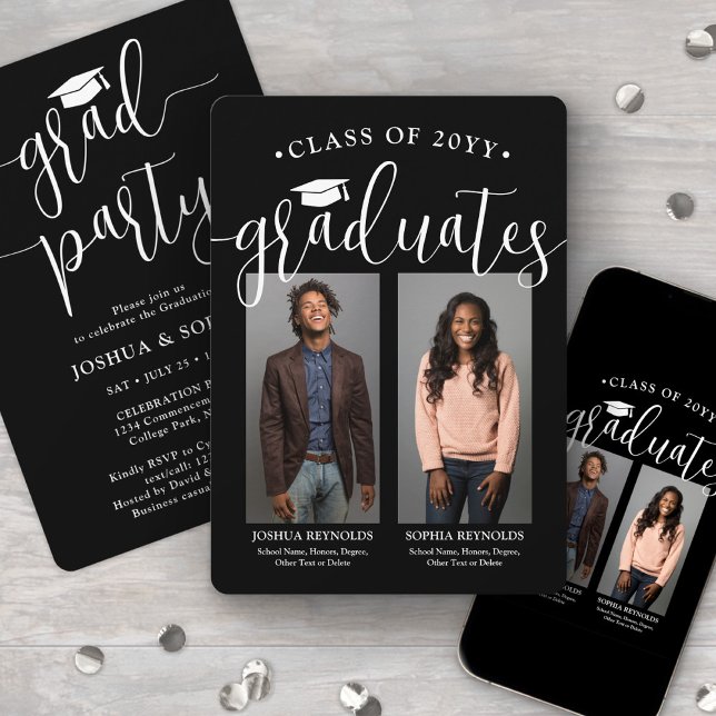 Dubbla Studenten 2 Photos Black and White Joint Jo Inbjudningar (Skapare uppladdad)