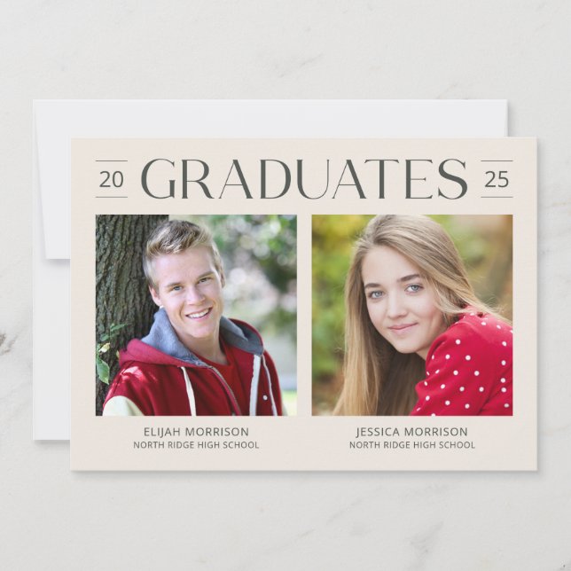 Dubbla, Studenten minimalistisk Cream Grad Party Inbjudningar (Framsida)