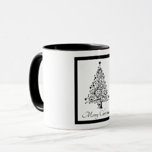 Dubbla svarta och vita minimalistiska Julgranar Mugg