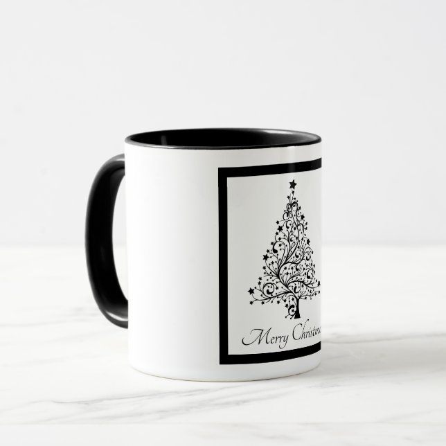 Dubbla svarta och vita minimalistiska Julgranar Mugg (Framsida vänster)