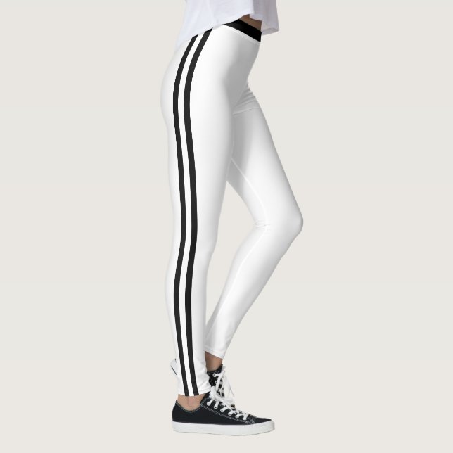 Dubbla svarta sidostrecks sport vita leggings (Höger)