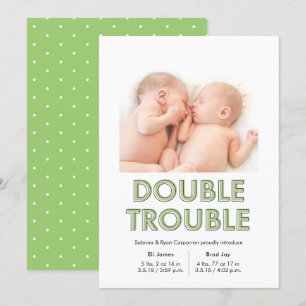 Dubbla Trouble Grönt Twillingar Baby avisering Inbjudningar
