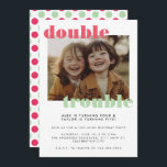 Dubbla Trouble Joint Kids Photo Födelsedagsfest Inbjudningar<br><div class="desc">En modern barnmall som förenar födelsedagsfest inbjudan med ditt eget foto och "dubbla problem" som fotoövertäckning - ändra texten färg i verktyg om du vill - om du vill! Den här brodersystern födelsedagsfest inbjudan skulle också passa perfekt för ett kort för födelsedagsfest av twillingar. Helt redigerbar textmall som du kan...</div>