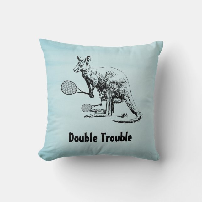 Dubbla Trouble Kangaroo Tennis Player Kudde (Framsida)