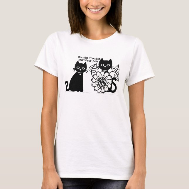 Dubbla Trouble Purrfect Pair Cat T-Shirt (Framsida)