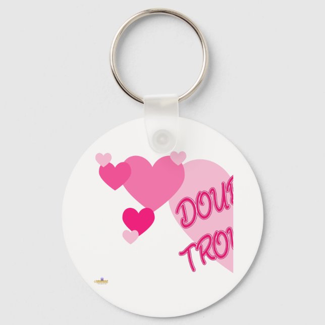 Dubbla Trouble Rosa Hearearts del 1 Nyckelring (Framsida)