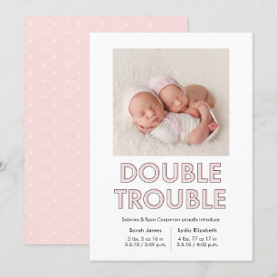 Dubbla Trouble Twillingar Baby Meddelande Inbjudningar
