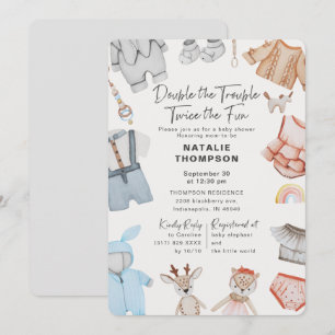 Dubbla Trouble Twillingars Boy Baby Shower Inbjudningar