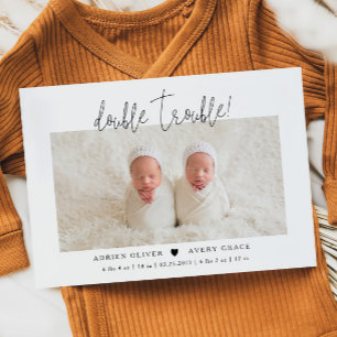 Dubbla Trouble Twillingars Photo Birth Meddelande