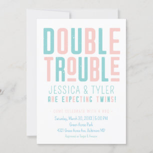 Dubbla Trouble Twin Boy/Girl Baby Shower Inbjudningar