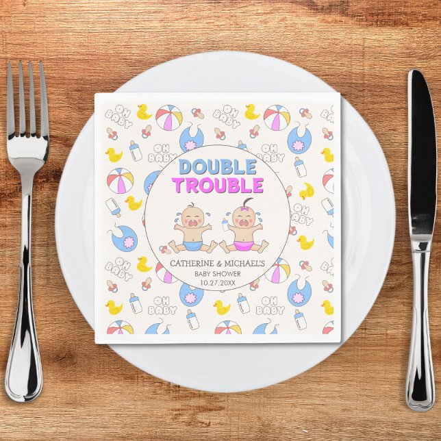 Dubbla Trouble Twin Boy & Girl Baby Shower Pappersservett (Skapare uppladdad)
