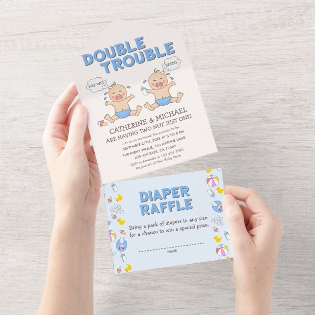 Dubbla Trouble Twin Boys Baby Shower (Avrivbar del)