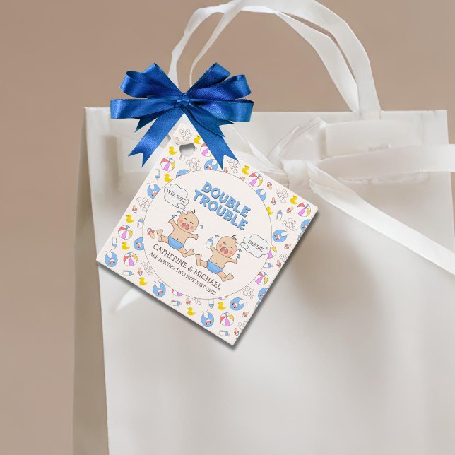 Dubbla Trouble Twin Boys Baby Shower Gåvor Etiketter (Skapare uppladdad)