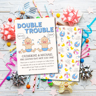 Dubbla Trouble Twin Boys Baby Shower Tack Kort