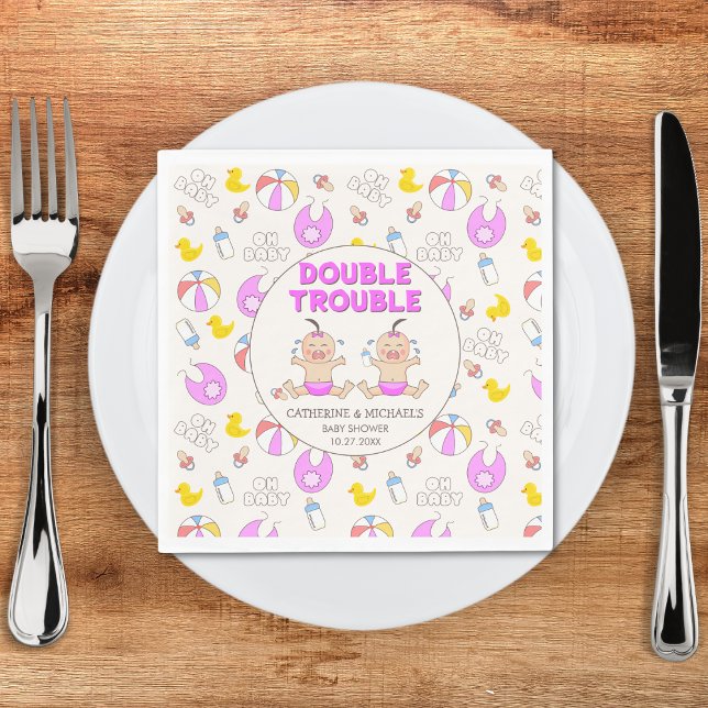 Dubbla Trouble Twin Girls Baby Shower Pappersservett (Skapare uppladdad)