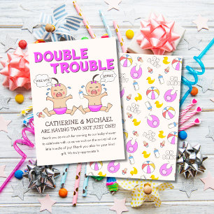 Dubbla Trouble Twin Girls Baby Shower Tack Kort
