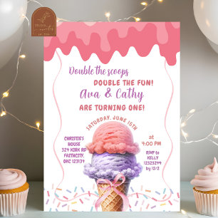 Dubbla Twillingarna Scoop Ice Cream Birthday Inbjudningar