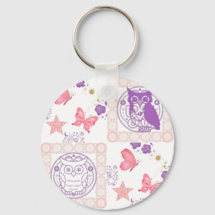 Dubbla Uggla och Butterflies Keychain Nyckelring