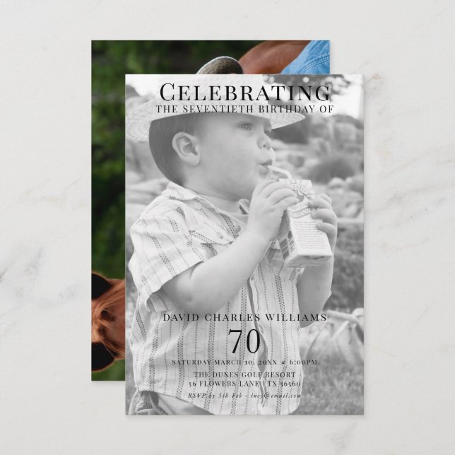 Dubbla Unga/Gammalt foto 70:e födelsedagen Inbjudningar (Fram/baksida)