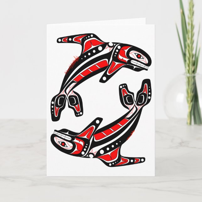 Dubbla valar kust Salish indiankonst Kort (Framsida)