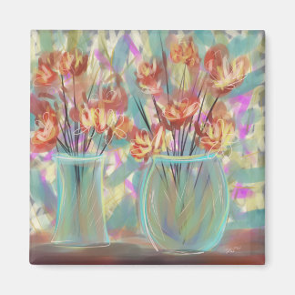 Dubbla Vas Teal Bouquet Original Art Magnet
