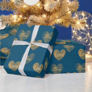 Dubbla vid Guld Kärlek Hearts på Regal Blue Presentpapper