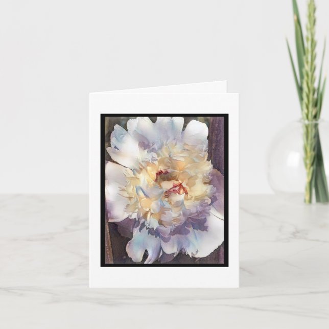 Dubbla vit Peony med rosa kant Greeting Card Kort (Framsida)