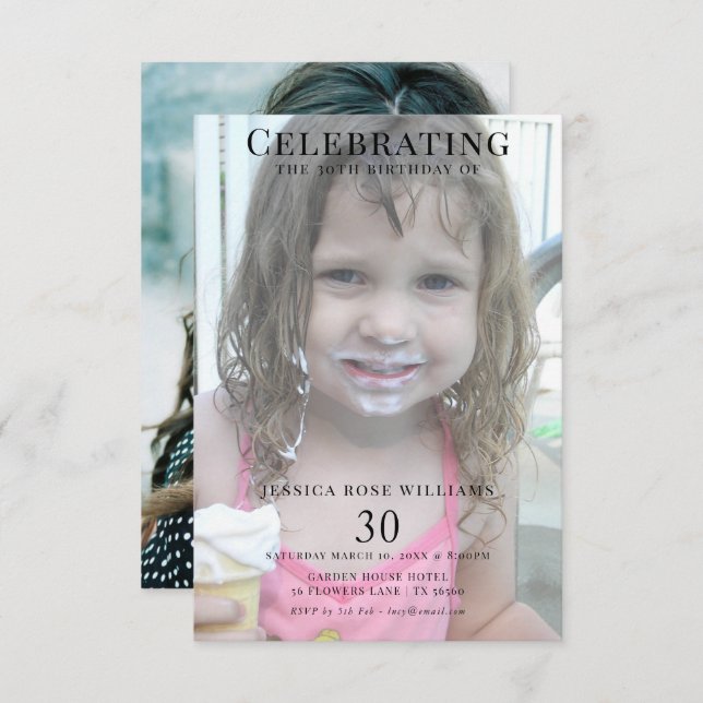 Dubbla Young/Old Photo Feminine 30års födelsedag Inbjudningar (Fram/baksida)