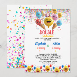 Dubblan Gemensamt födelsedag för nyttigt färgnygg  Inbjudningar