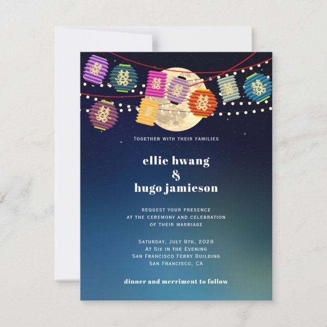 Dubblan Mid Autumn: Lantern Ljus Bröllop Inbjudningar (Framsida)