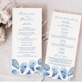 Dubblan Oyster Watercolor Beach Wedding Side Program