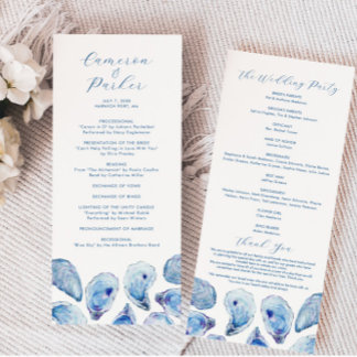 Dubblan Oyster Watercolor Beach Wedding Side Program