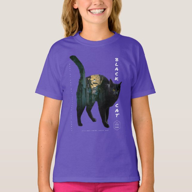 Dubblans exponeringseffekt - svart katt t shirt (Framsida)