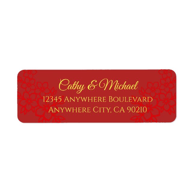 Dubblans lycka, blommigt kinesiska bröllop adress returadress etikett (Framsidan)