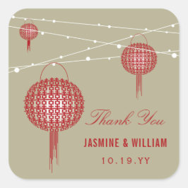 Dubblans lycka Lanternor Kinesisk bröllopsförmån Fyrkantigt Klistermärke