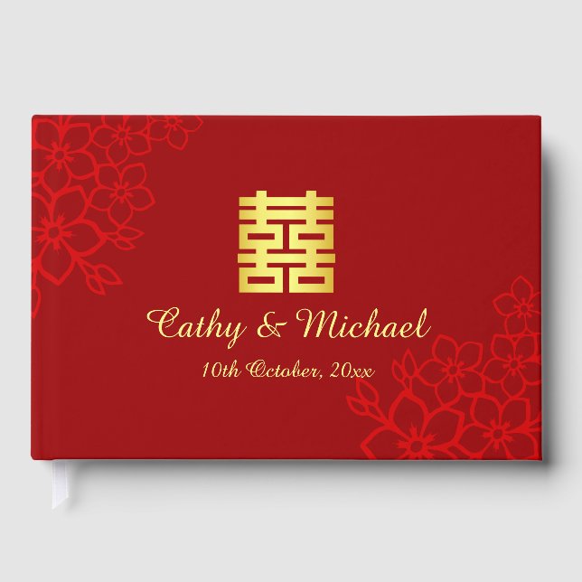 Dubblans lyckliga blommigt - bakgrund kinesiska br gästböcker (Framsida)